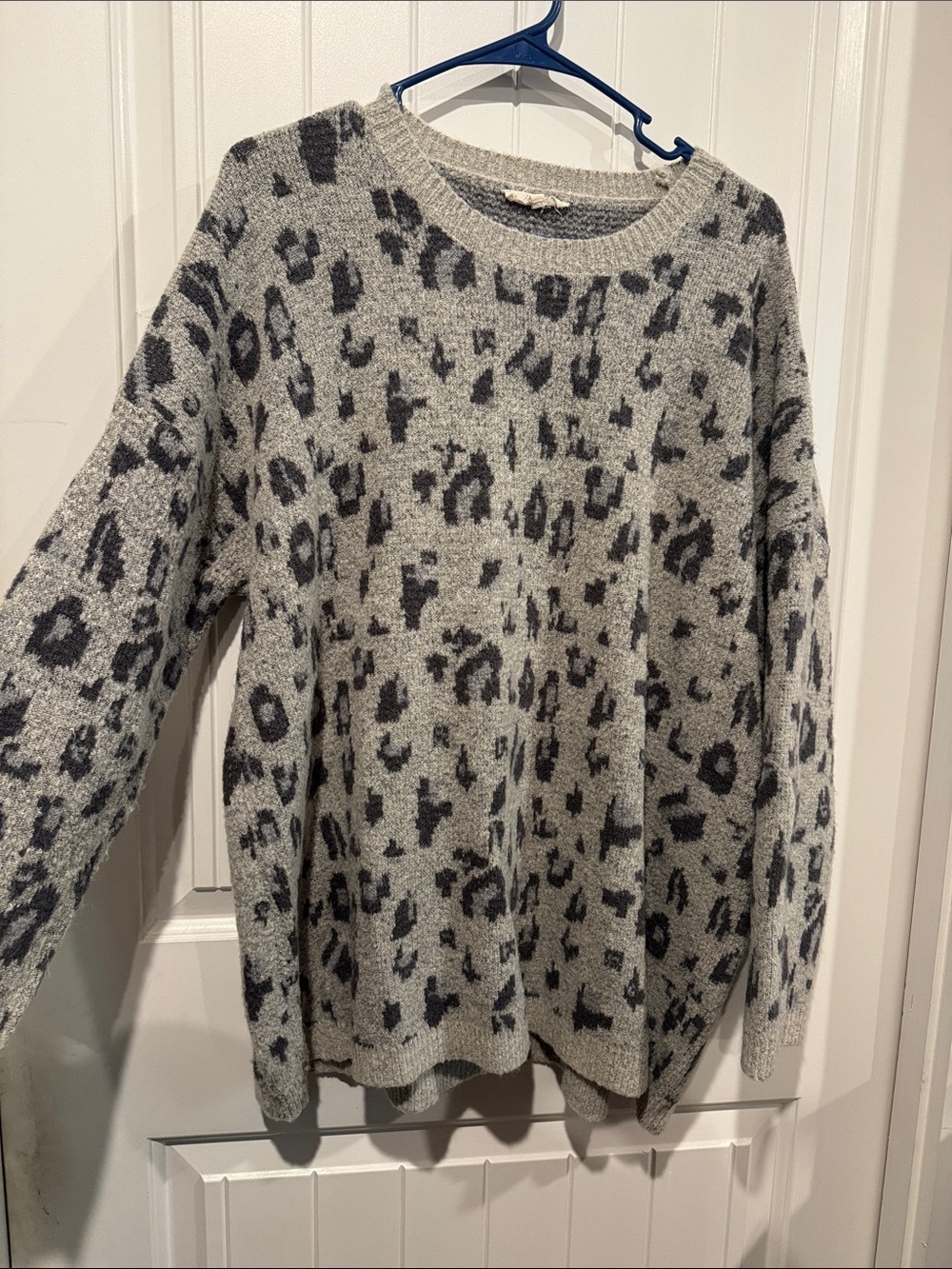 easel Gray Leopard Print Crewneck Sweater